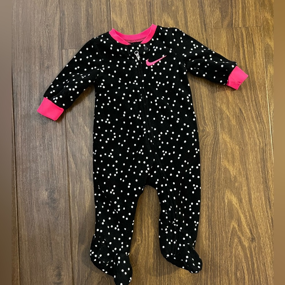 Black and pink Nike pajama onesie 6 months